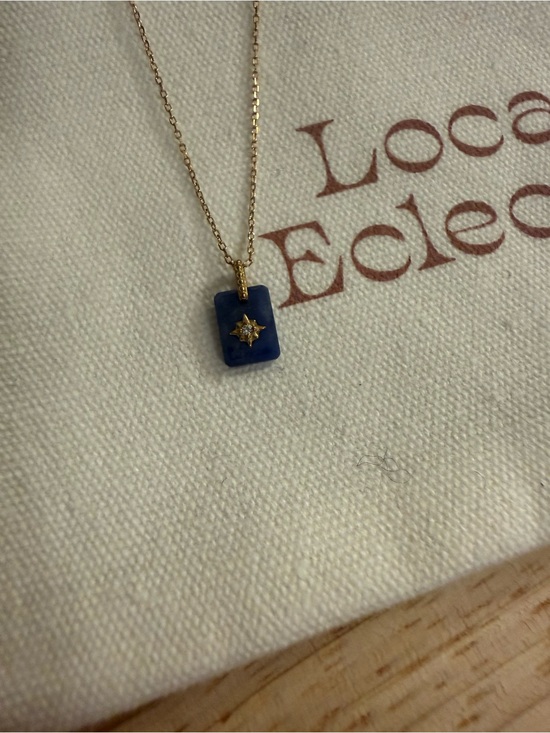 Local Eclectic Jewelry - Local Eclectic Gold Chain Necklace  Navy Blue Rectangular Pendant and Star Charm